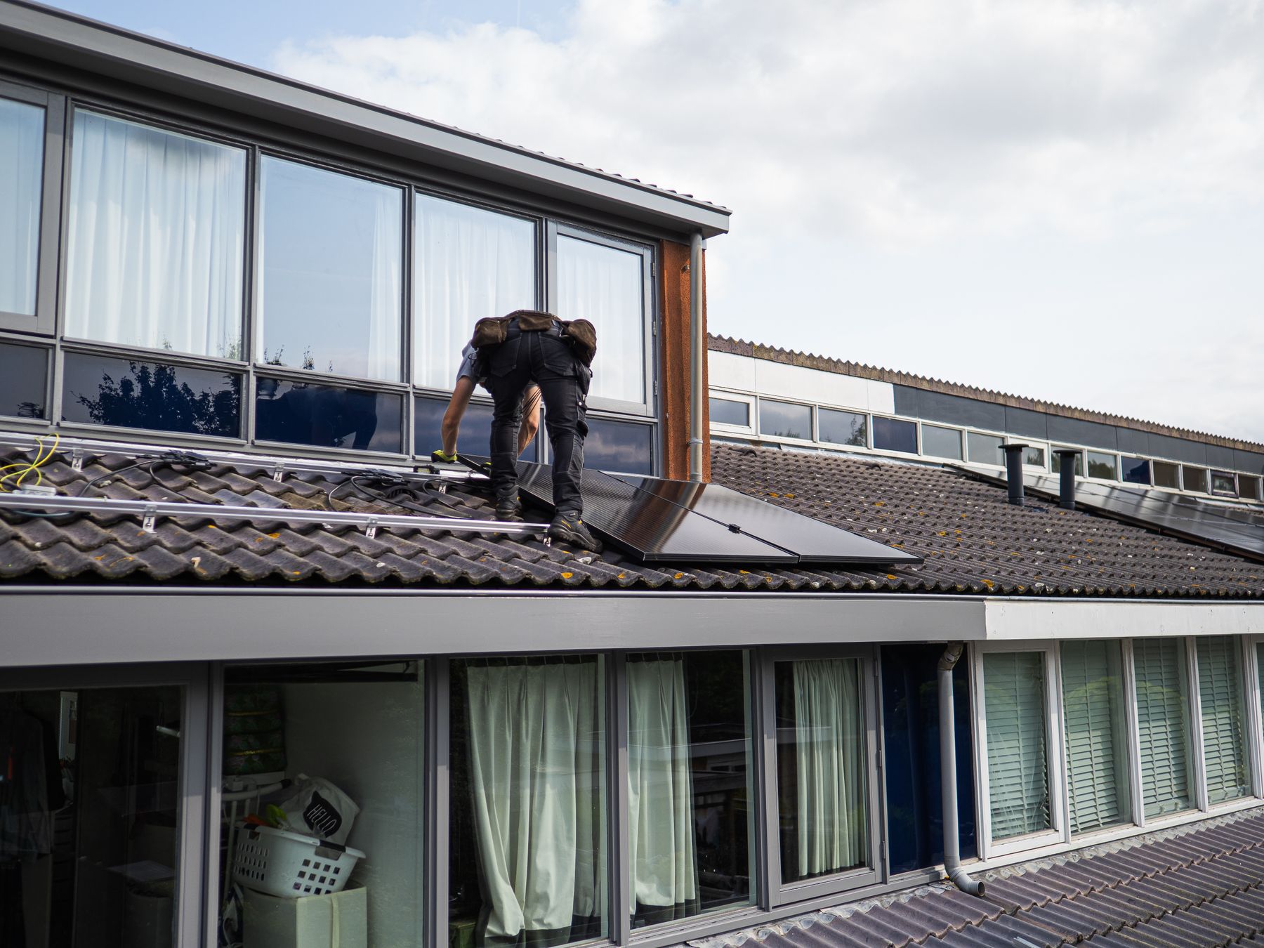 Solar panel installation on a residential roof